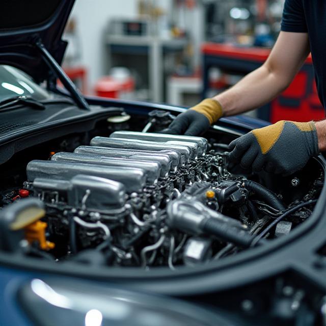 Meccanico specializzato che lavora su un motore ad alte prestazioni